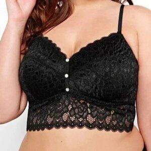 Deesse Lace Bralette Black Bra Wireless Floral  Sheer Size 2X